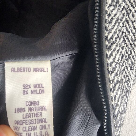 Alberto Makali Jacket Womens 12 Black White Wool Leather Moto Style Full Zip NWT - Picture 9 of 12